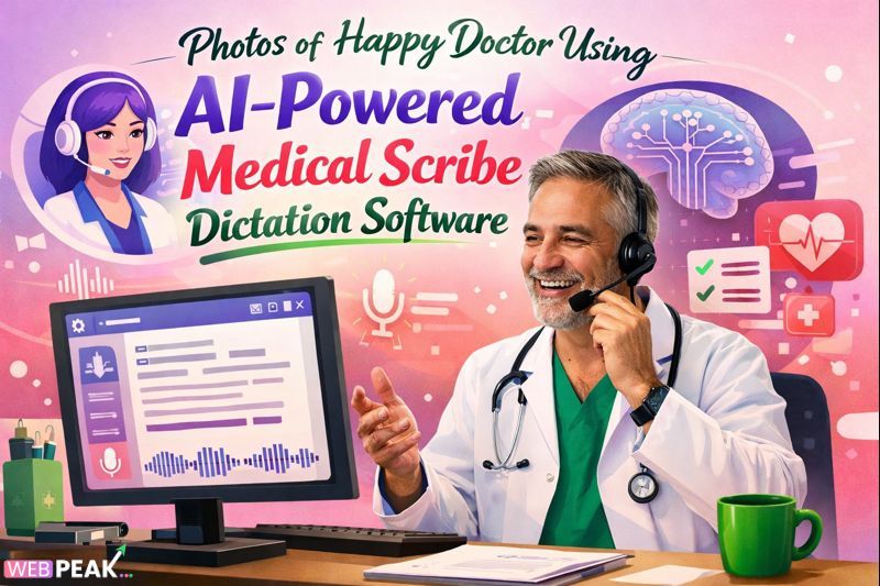 Photos of Happy Doctor Using AI-Powered Medical Scribe Dictation Software