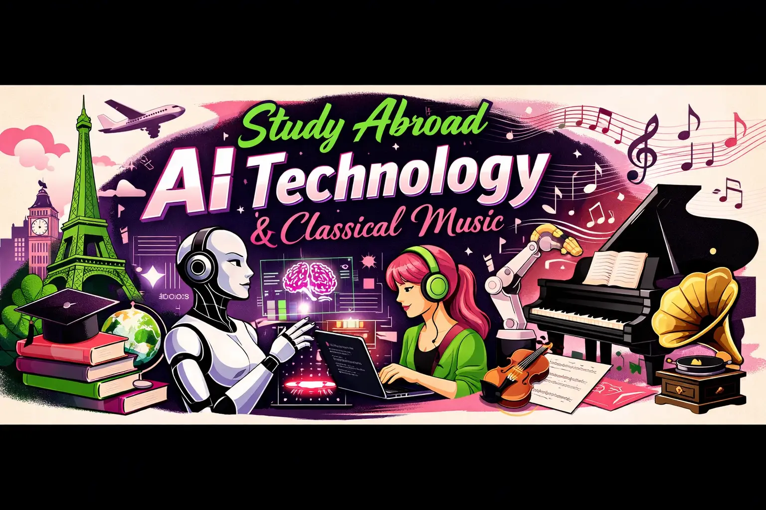 Study Abroad AI Technology Workplace Styling Classical Music