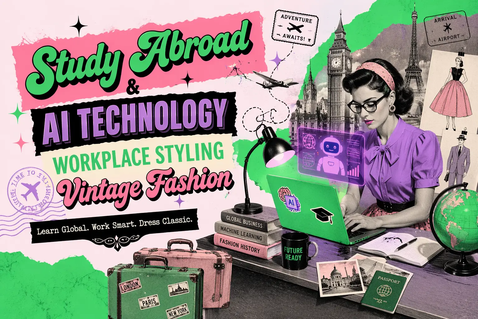 Study Abroad AI Technology Workplace Styling Vintage Fashion